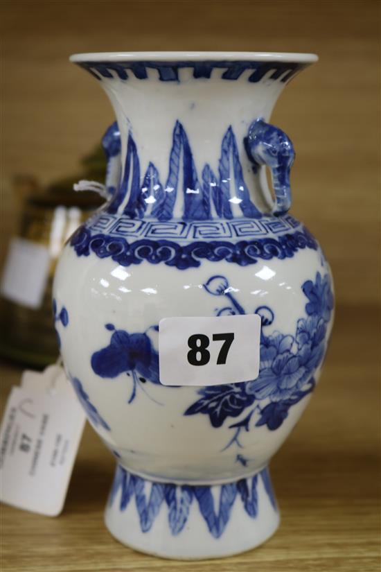 A blue and white Chinese two handled vase